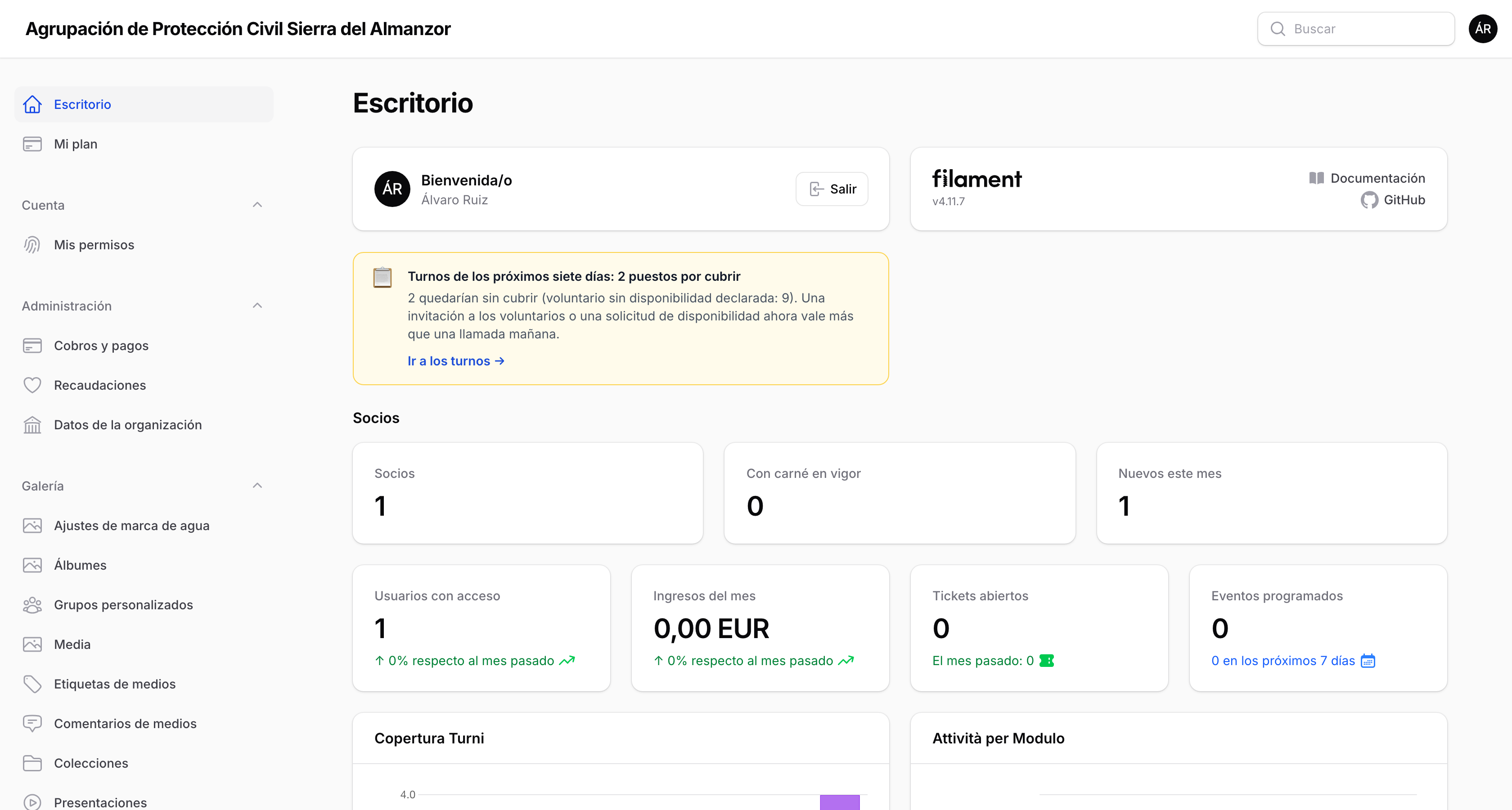 El panel con el aviso de cobertura